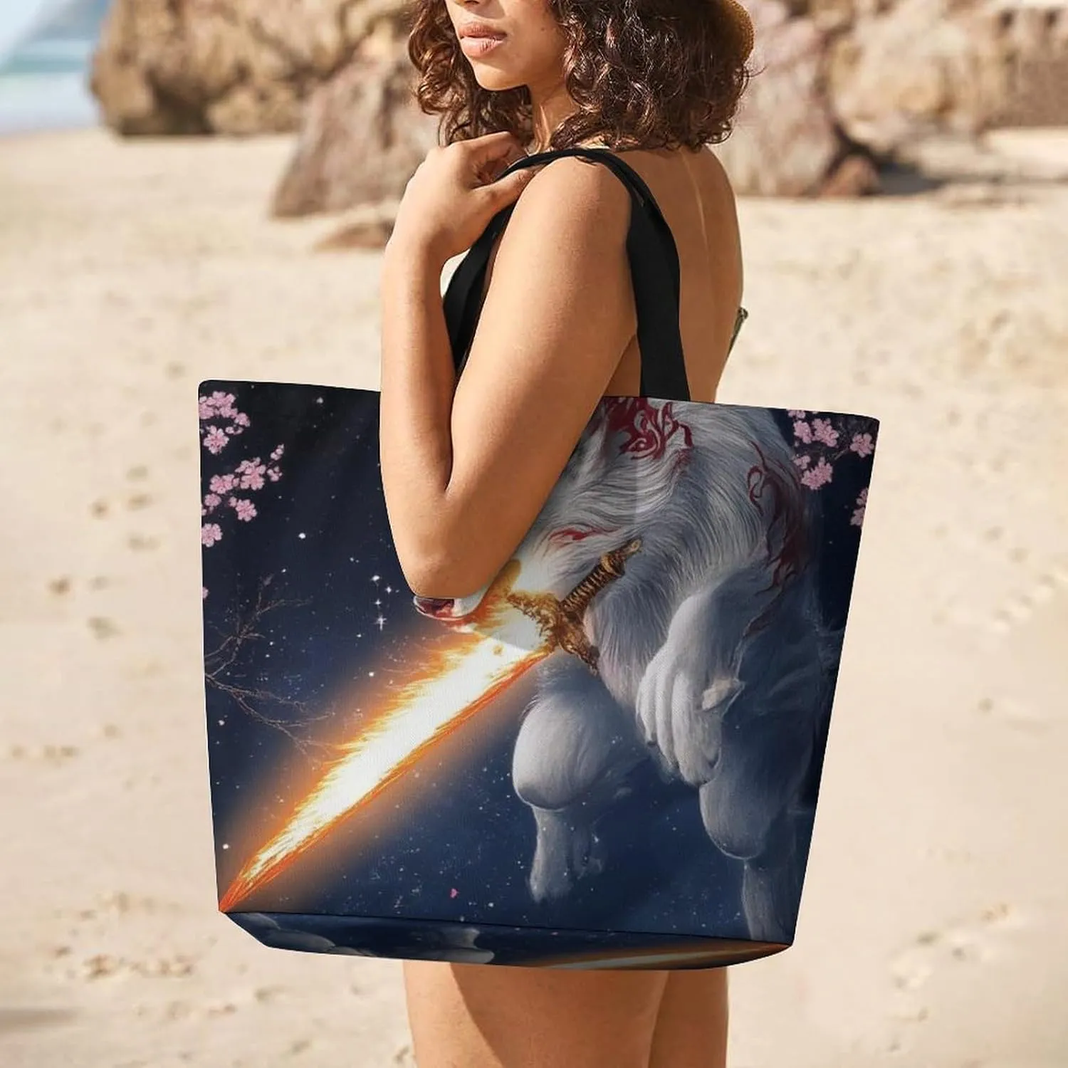 Womens Grocery Bag, Large Capacity Tote Bags Portable Reusable Shopping Shoulder Bag