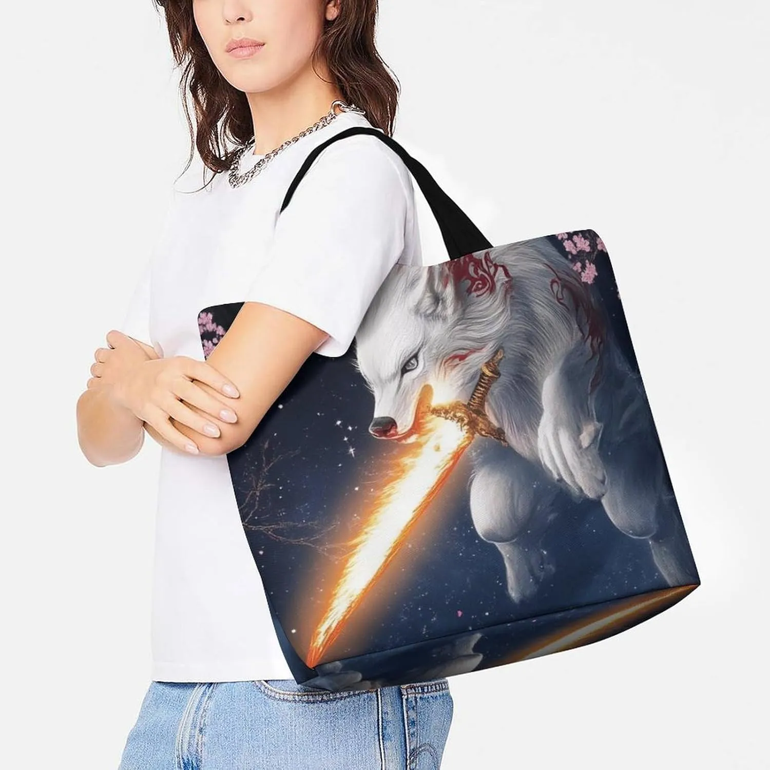 Womens Grocery Bag, Large Capacity Tote Bags Portable Reusable Shopping Shoulder Bag