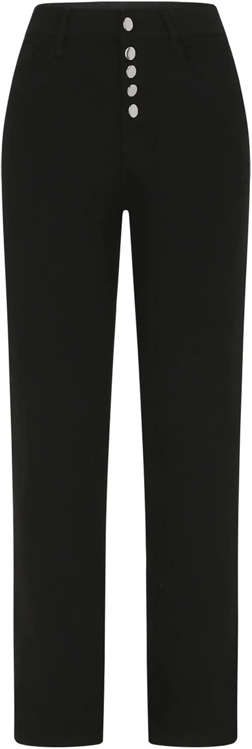 Womens High Waisted Jeans with Pockets Button Down Straight Leg Jeans Fall Comfy Stylish Denim Jeans for All Occasion