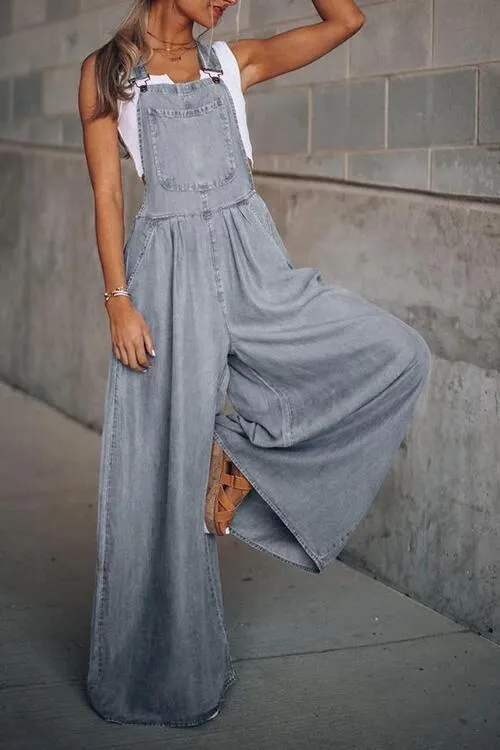 Women's Loose Adjustable Strap Wide Leg Denim