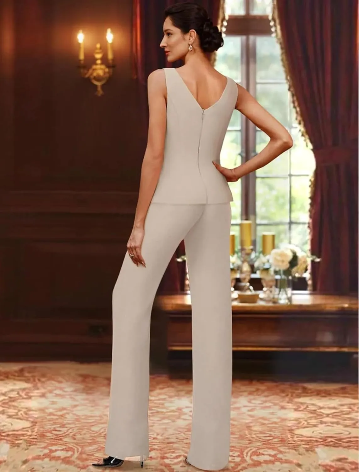 Women's Pantsuit 3 Piece Chiffon Beaded Mother of The Groom Dresses with Jacket LS101