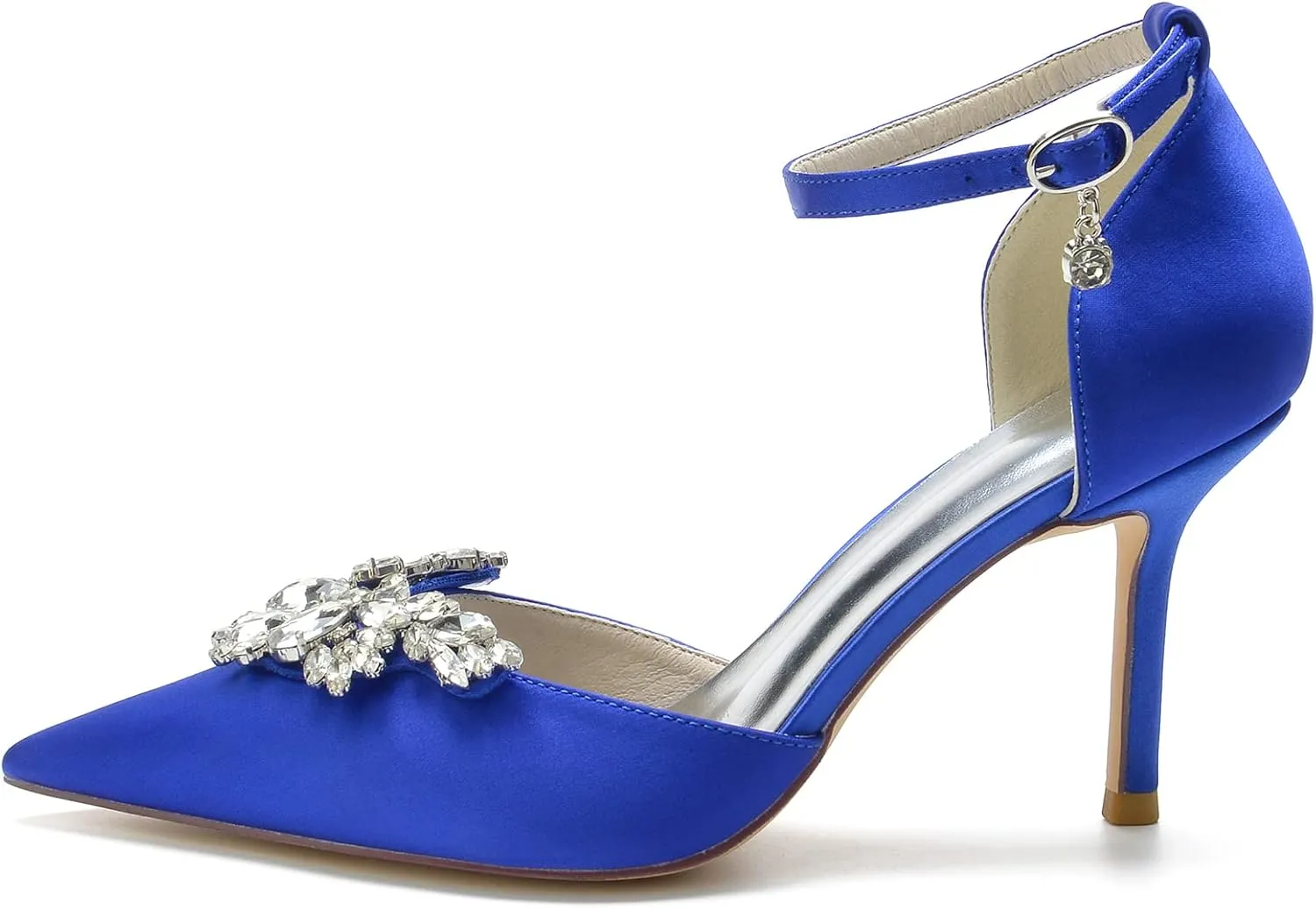Women's Pointed Toe High Heels Bride Ankle Strap Rhinestones Beaded Bridal Shoes Evening Prom Party Dress Pumps Adjustable Strap Pointed Toe Bow Pumps High Heeled Prom Dress Shoes