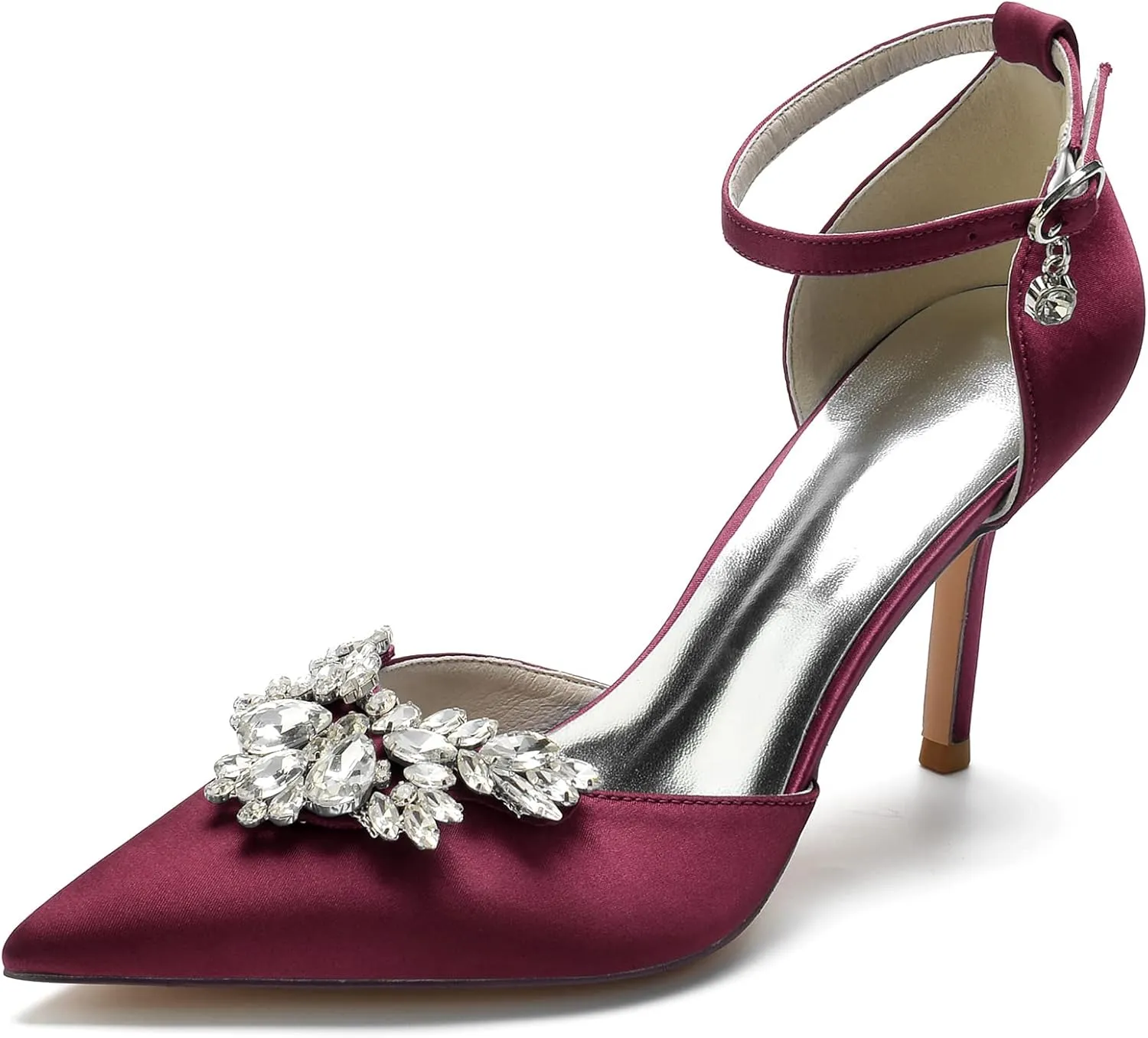 Women's Pointed Toe High Heels Bride Ankle Strap Rhinestones Beaded Bridal Shoes Evening Prom Party Dress Pumps Adjustable Strap Pointed Toe Bow Pumps High Heeled Prom Dress Shoes