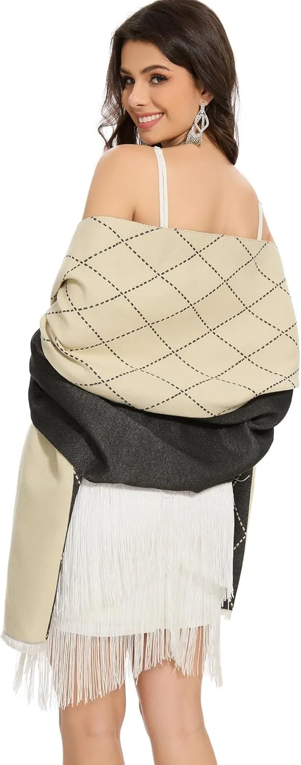 Women's Reversible Pashmina Shawl Wrap for Women Big Scarf Holiday Gifts With Gift Box