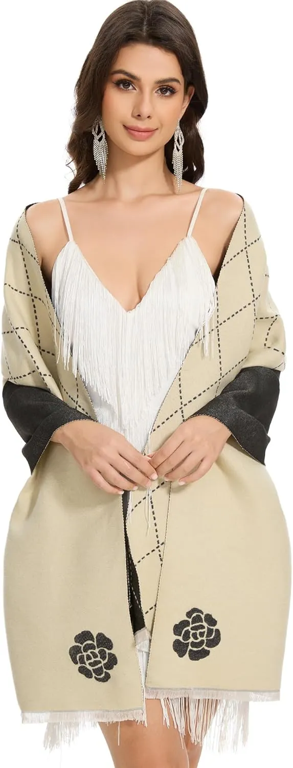 Women's Reversible Pashmina Shawl Wrap for Women Big Scarf Holiday Gifts With Gift Box