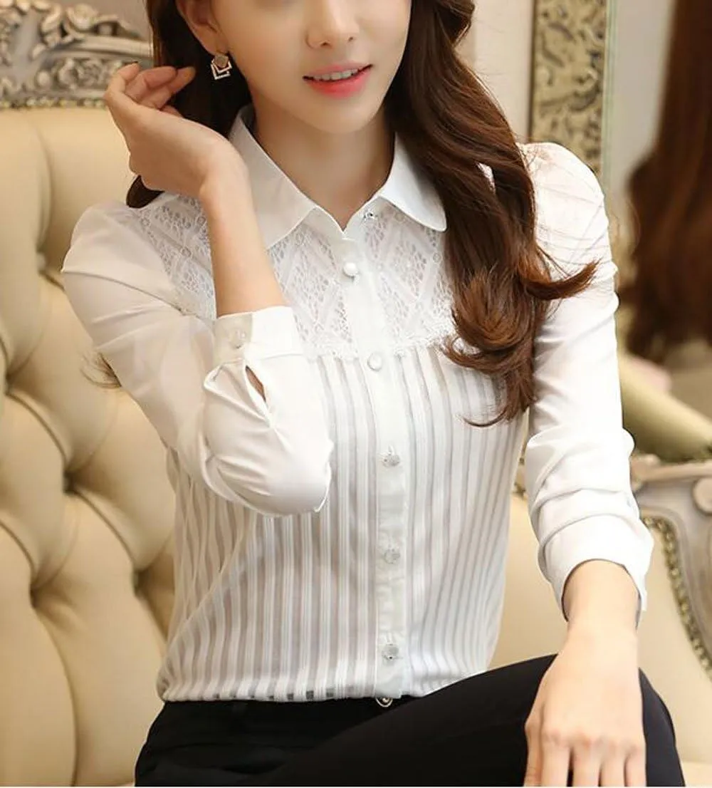 Womens Vintage Victorian Pleated Button Down Shirt Long Sleeve Stretch Blouse