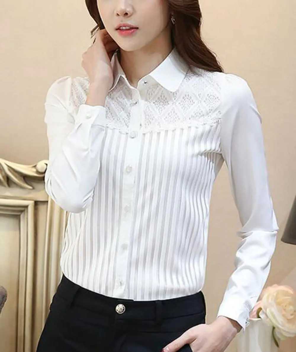 Womens Vintage Victorian Pleated Button Down Shirt Long Sleeve Stretch Blouse