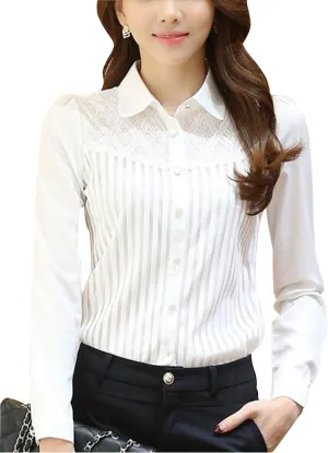 Womens Vintage Victorian Pleated Button Down Shirt Long Sleeve Stretch Blouse
