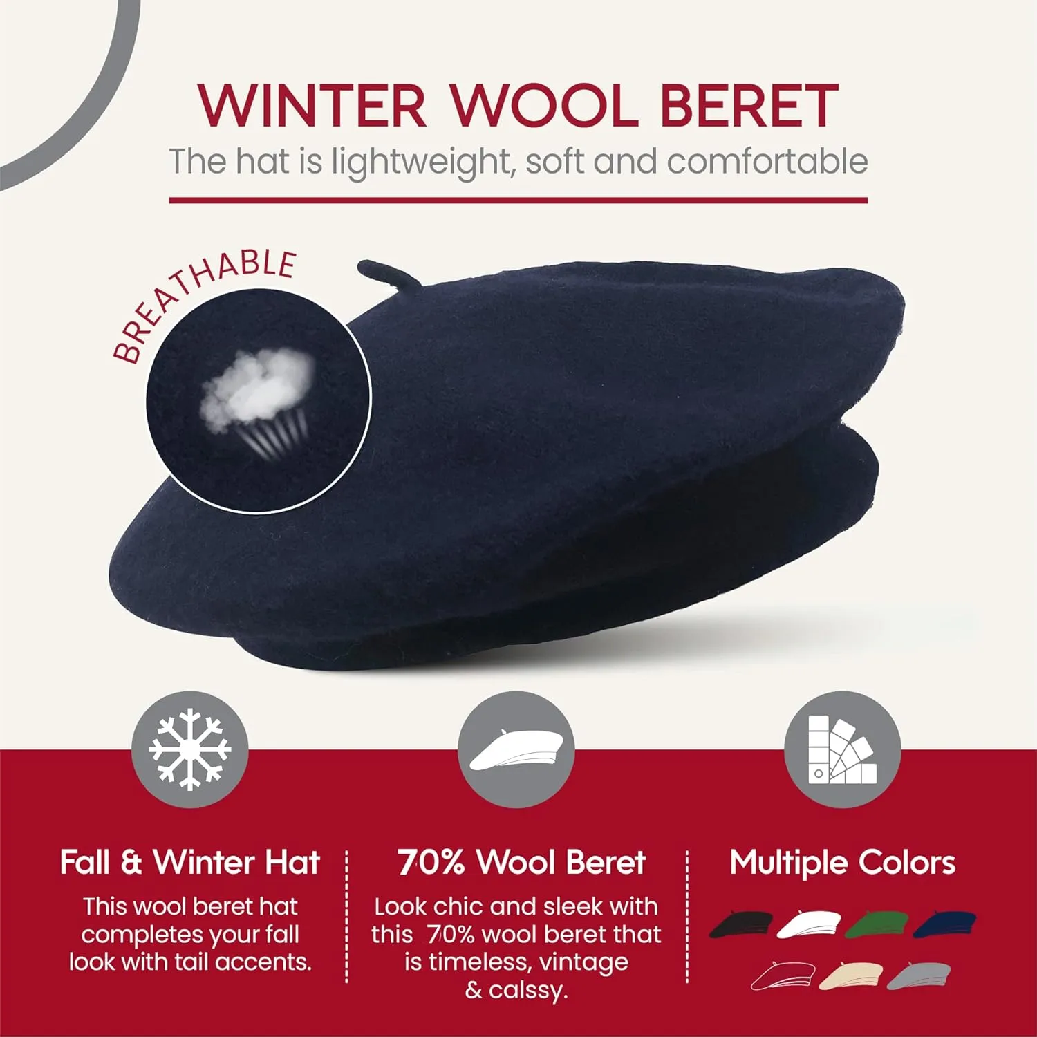 Women's Wool French Beret – Stylish, Chic & Cozy Parisian Unisex Hat for All Seasons