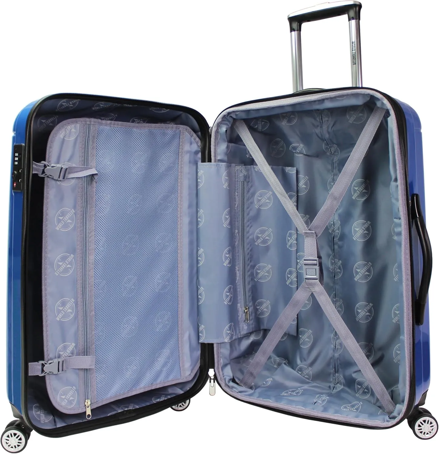 World Traveler Contour Lightweight Polycarbonate Hardside Expandable Spinner Luggage with TSA Lock, Blue, 2-Piece Set(20in,24in)