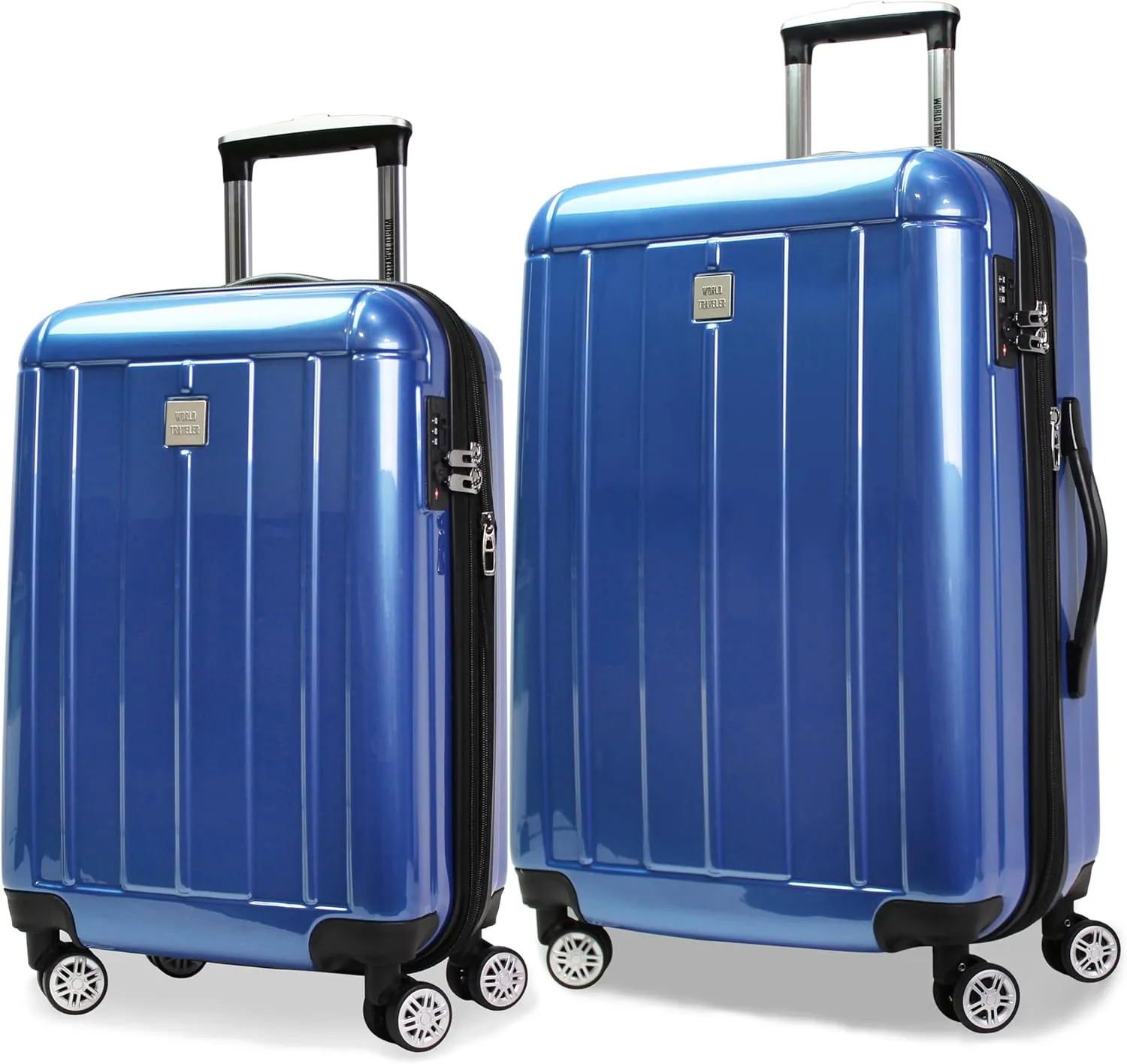 World Traveler Contour Lightweight Polycarbonate Hardside Expandable Spinner Luggage with TSA Lock, Blue, 2-Piece Set(20in,24in)