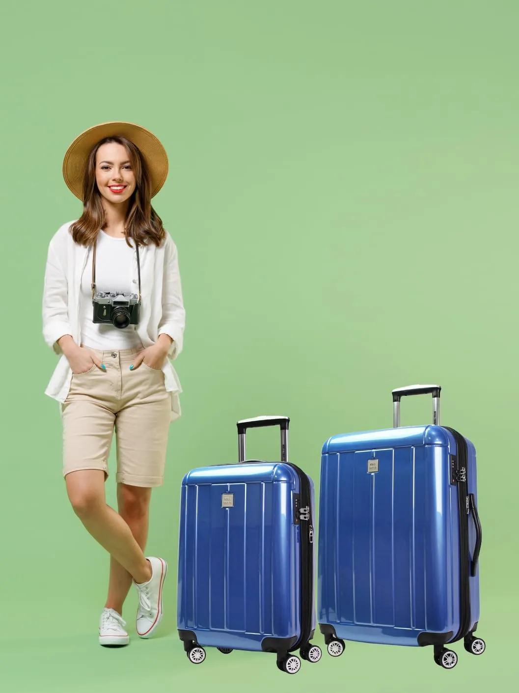 World Traveler Contour Lightweight Polycarbonate Hardside Expandable Spinner Luggage with TSA Lock, Blue, 2-Piece Set(20in,24in)