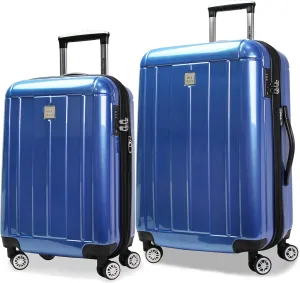 World Traveler Contour Lightweight Polycarbonate Hardside Expandable Spinner Luggage with TSA Lock, Blue, 2-Piece Set(20in,24in)