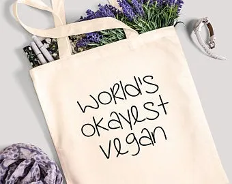 World's Okayest Vegan Tote Bag - 100% Cotton Canvas Bag
