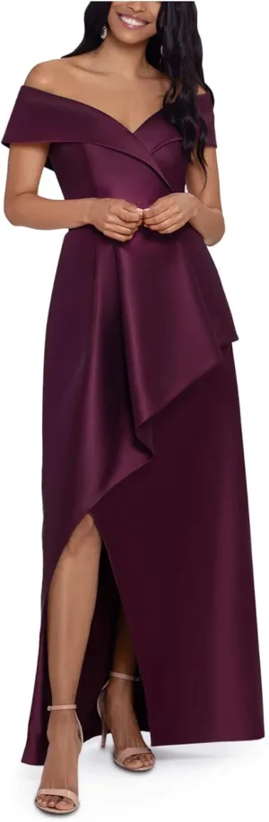 Xscape Womens Asymmetric Off The Shoulder Evening Dress