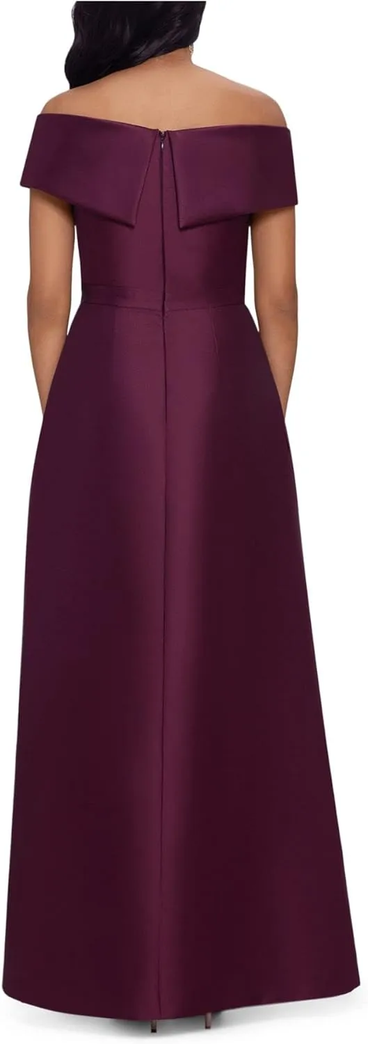 Xscape Womens Asymmetric Off The Shoulder Evening Dress