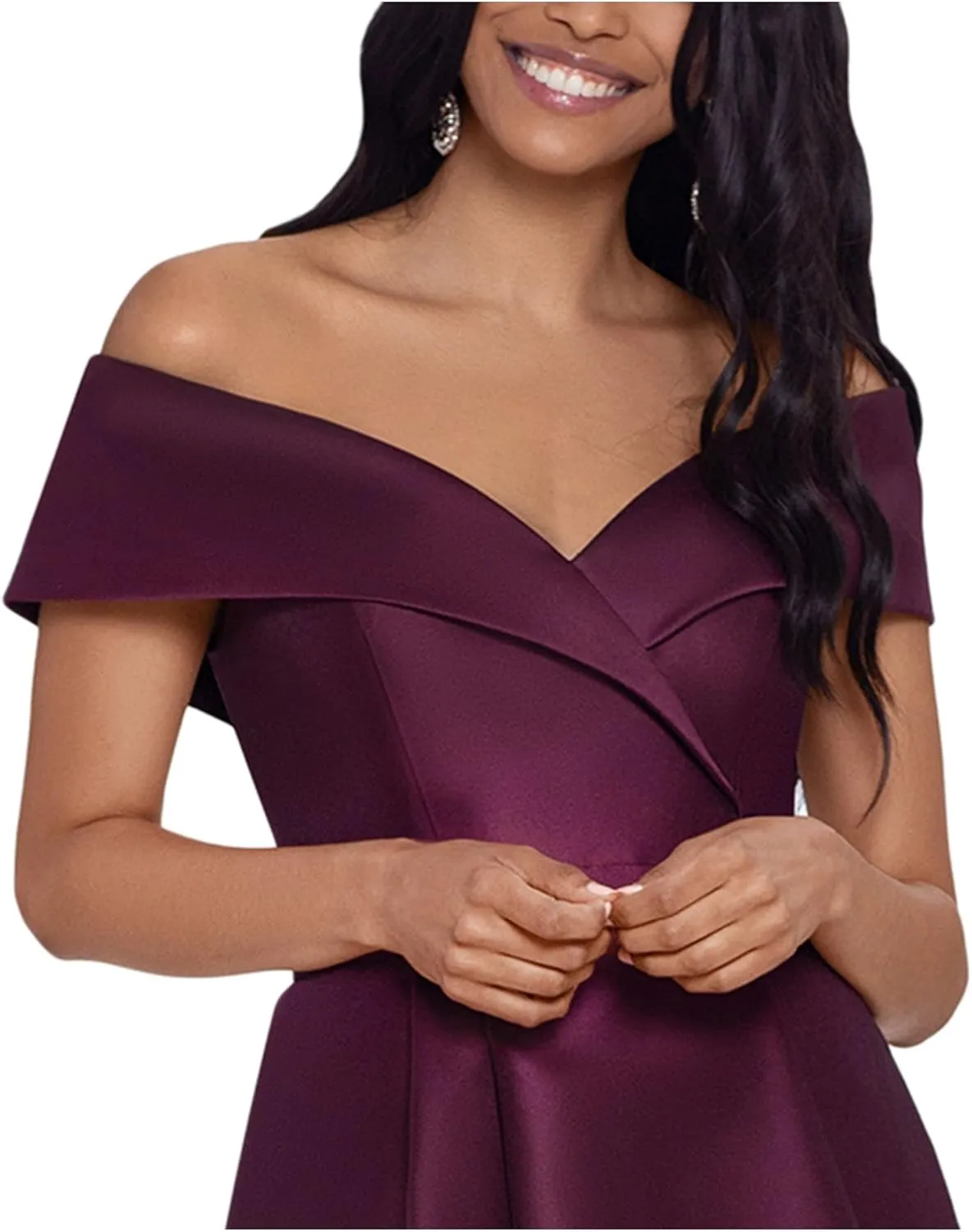 Xscape Womens Asymmetric Off The Shoulder Evening Dress
