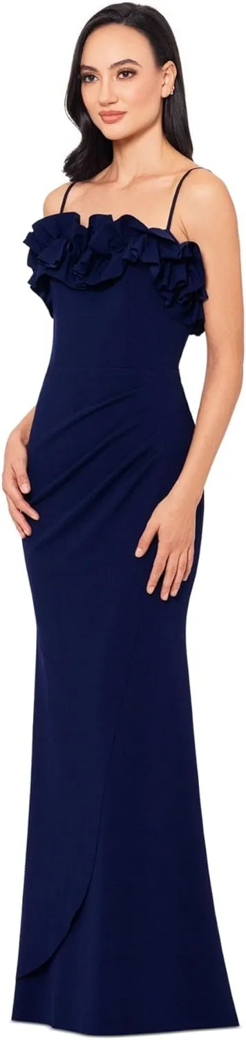 Xscape Womens Ruffled Sleeveless Evening Dress