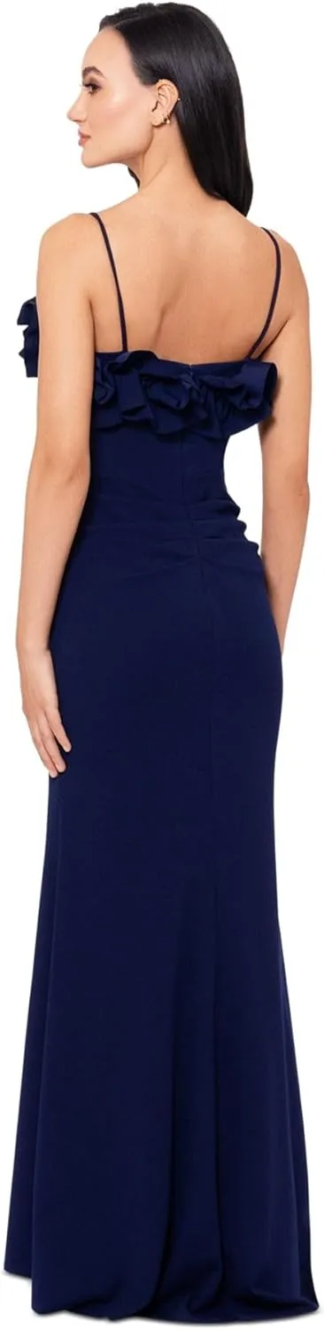 Xscape Womens Ruffled Sleeveless Evening Dress