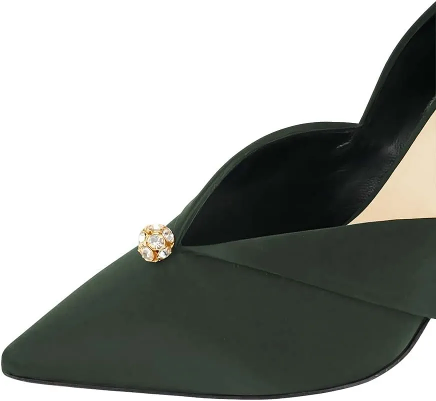 XYD Women's Pumps Stiletto High Heels Rhinestone Bead Closed Pointed Toe Slip On Comfort Ladies Office Work Church Wedding Party Dress Satin Shoes