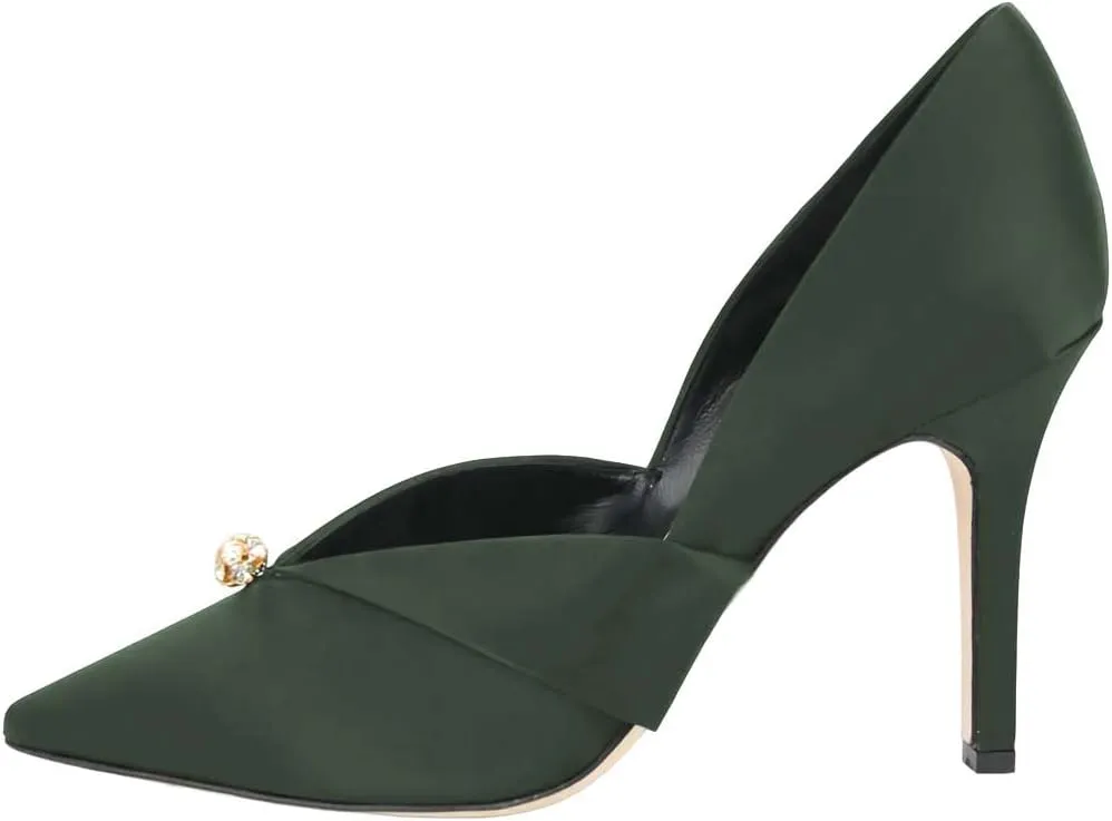 XYD Women's Pumps Stiletto High Heels Rhinestone Bead Closed Pointed Toe Slip On Comfort Ladies Office Work Church Wedding Party Dress Satin Shoes