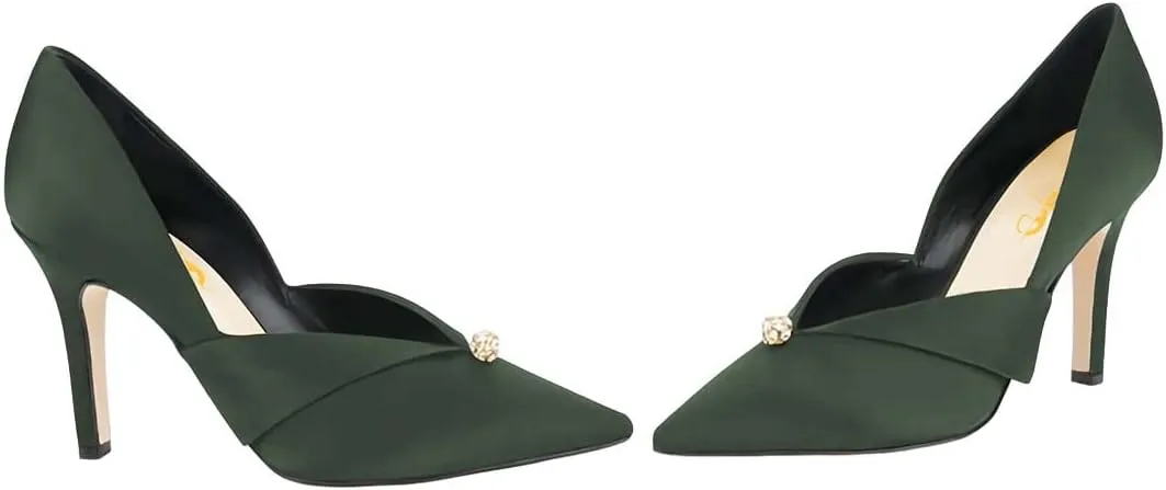XYD Women's Pumps Stiletto High Heels Rhinestone Bead Closed Pointed Toe Slip On Comfort Ladies Office Work Church Wedding Party Dress Satin Shoes