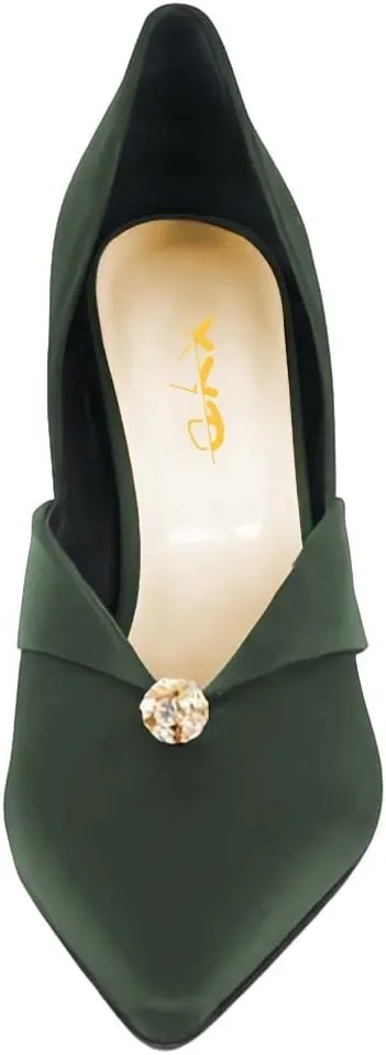 XYD Women's Pumps Stiletto High Heels Rhinestone Bead Closed Pointed Toe Slip On Comfort Ladies Office Work Church Wedding Party Dress Satin Shoes