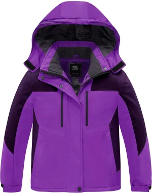 ZSHOW Girls' Ski Jacket Waterproof Fleece Raincoat Windproof Warm Winter Coat with Detachable Hood